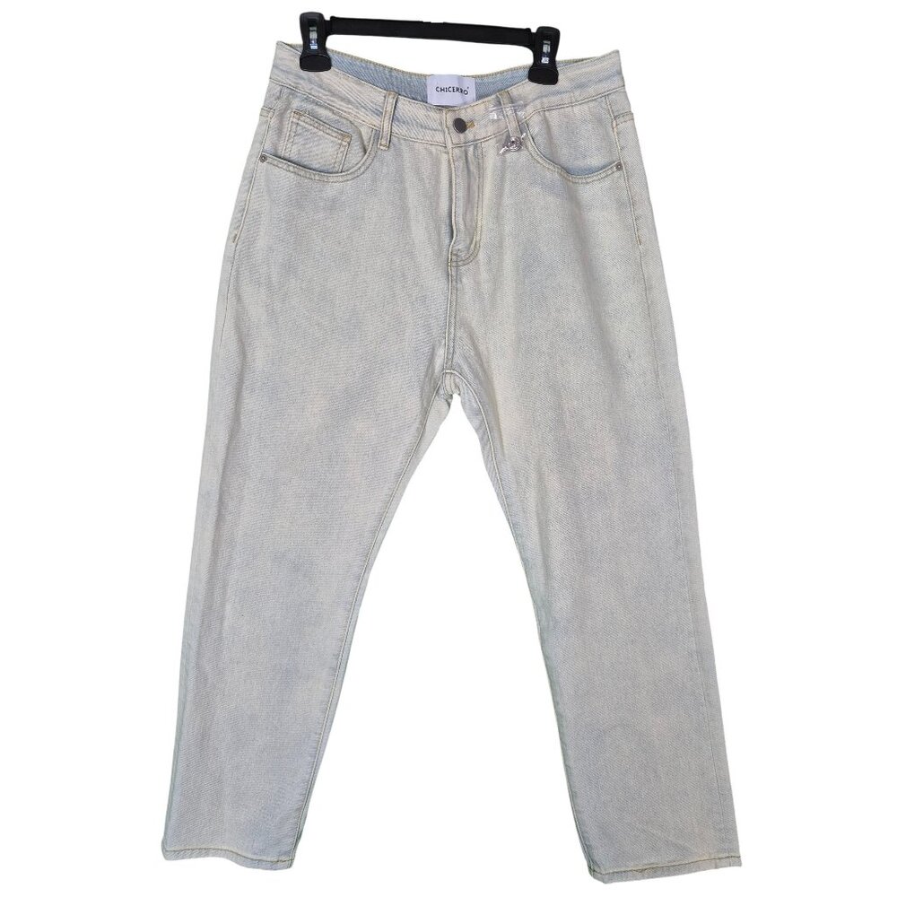 CHICERRO Korean Jeans Straight Leg Light Wash Grey 32 waist 38 length